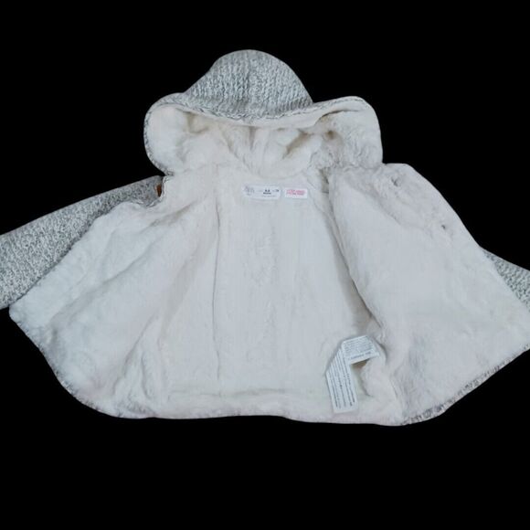 Zara Mini Collections Sweater Jacket Fleece Lined Hooded Grey White 6-9 Months - Picture 4 of 9